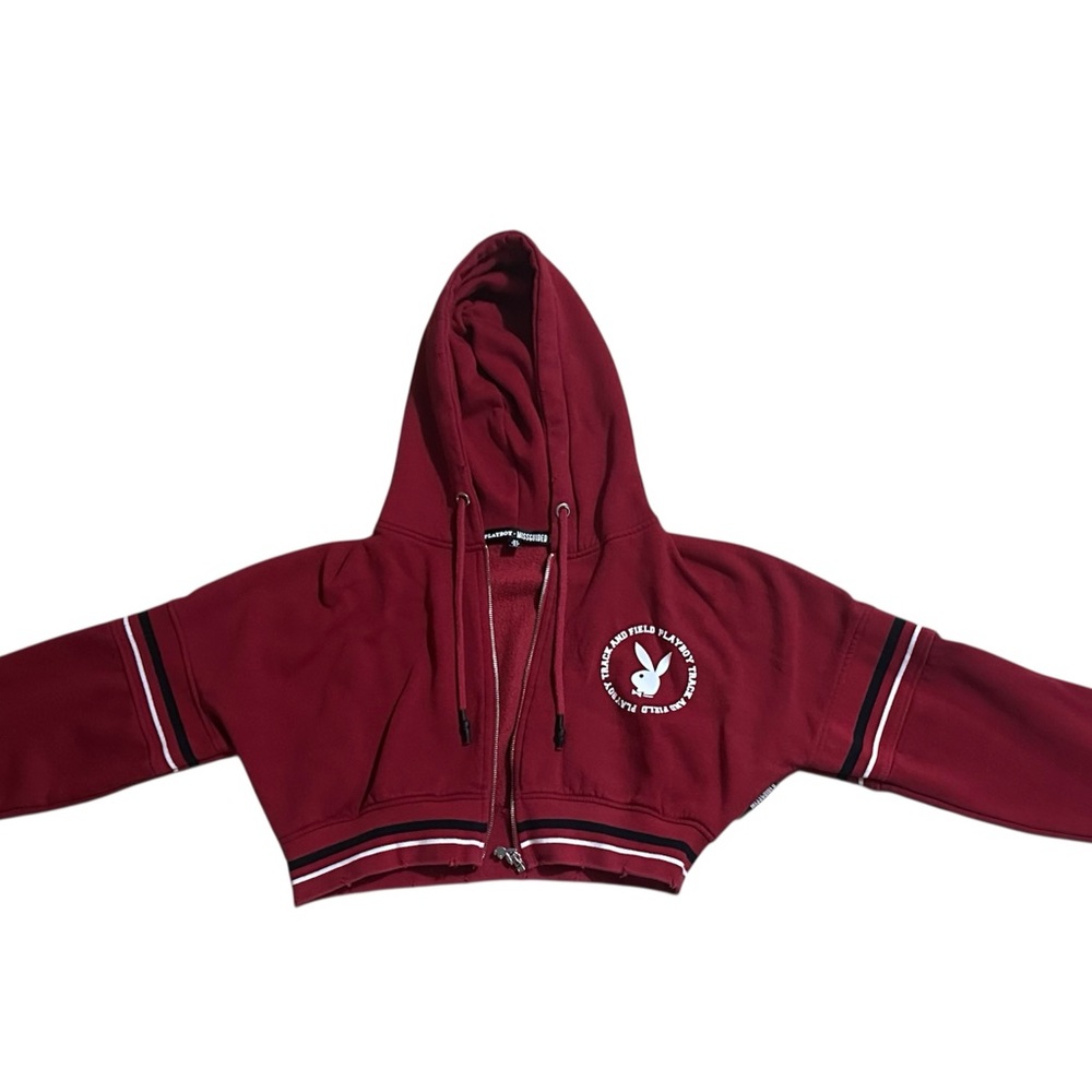 Red Playboy Cropped Hoodie